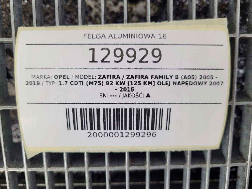 1x Alufelge 16 Zoll 6.5" 5x110 41ET Glanz Silber OPEL129929 Opel Zafira B FEL9293262067rh
