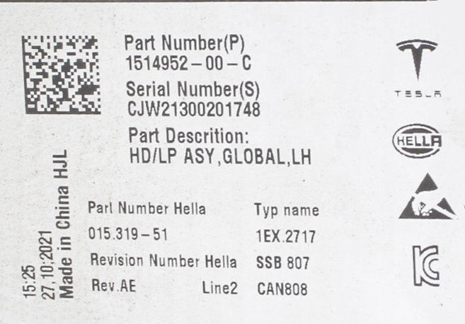 Frontscheinwerfer Tesla Model Y 1514952-00-C Links Scheinwerfer Headlight SCH3200264500bw