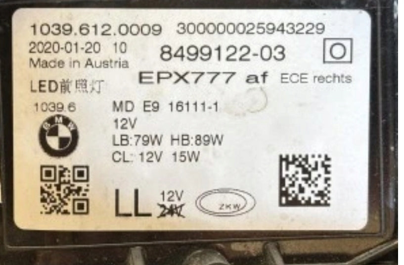 Frontscheinwerfer BMW G30 8499122 Full LED Rechts Scheinwerfer Headlight SCH6211474245ub