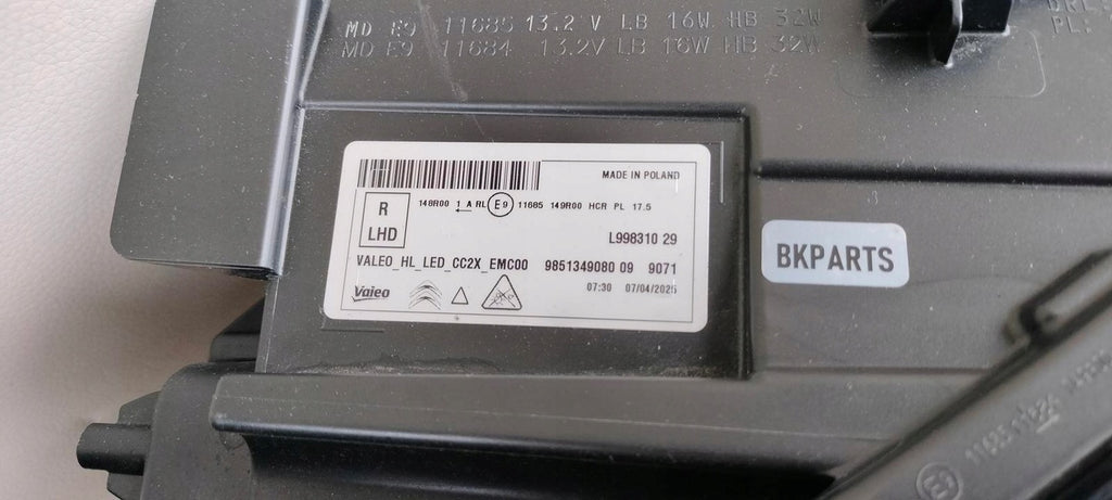 Frontscheinwerfer Citroën C3 9851349080 LED Rechts Scheinwerfer Headlight