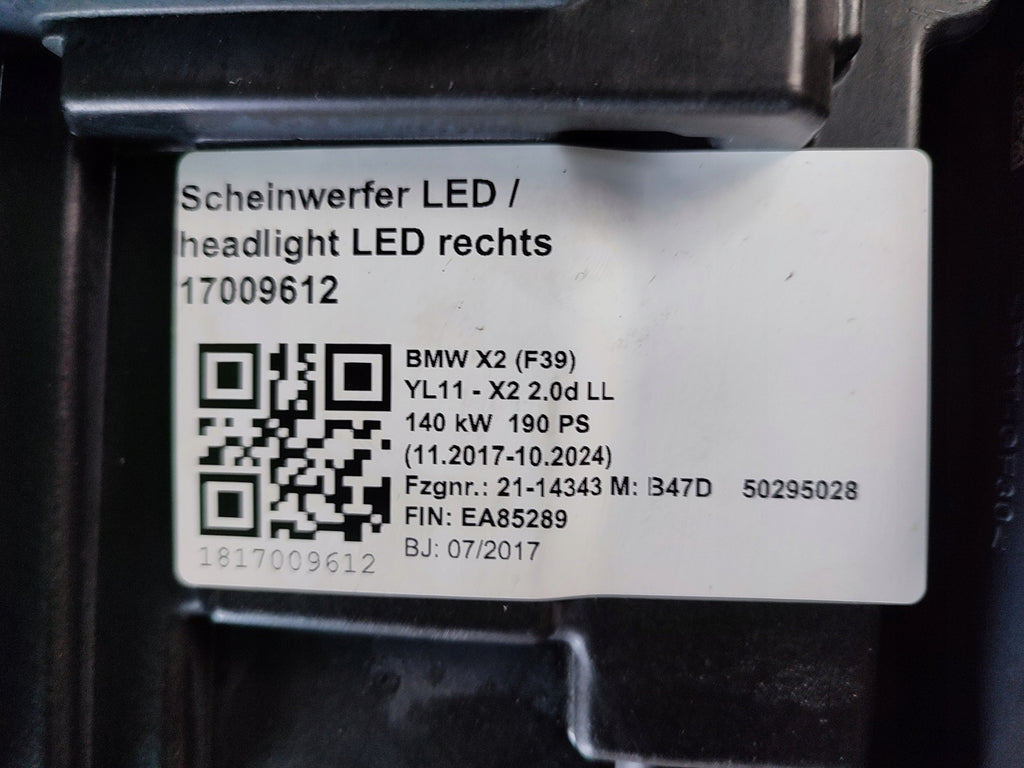 Frontscheinwerfer BMW X2 F39 5A1E0A8-02 50295028 Full LED Rechts Headlight SCH1054446973wt