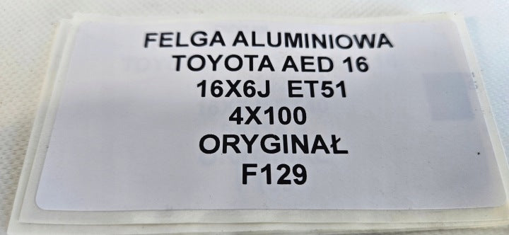 1x Alufelge 16 Zoll 4x100 51ET Toyota Rim Wheel FEL6686068839zh