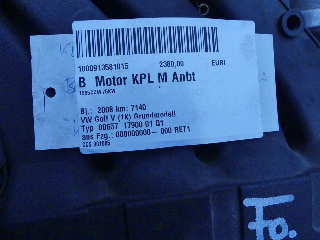 Motor VW Golf I CCS 1.9 TDI 90PS 66kW 7TKm 2008 Benzin Engine Komplett