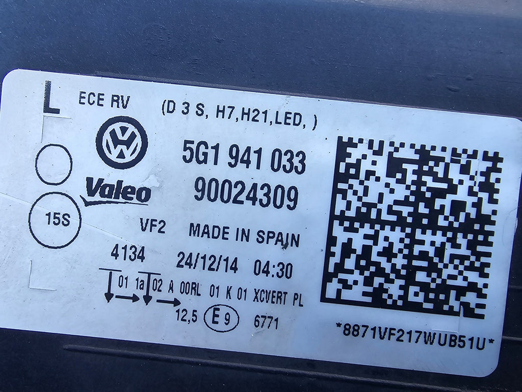 Frontscheinwerfer VW Golf VII 5g1 5G1941033 Bi-Xenon Links Headlight SCH2951580661qj