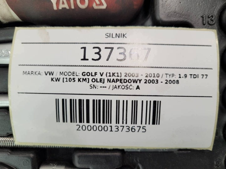 Motor VW Golf V I BLS 1.9 TDI 105PS 77kW 258TKm 2003 Diesel Engine Komplett MOT6614261579lc