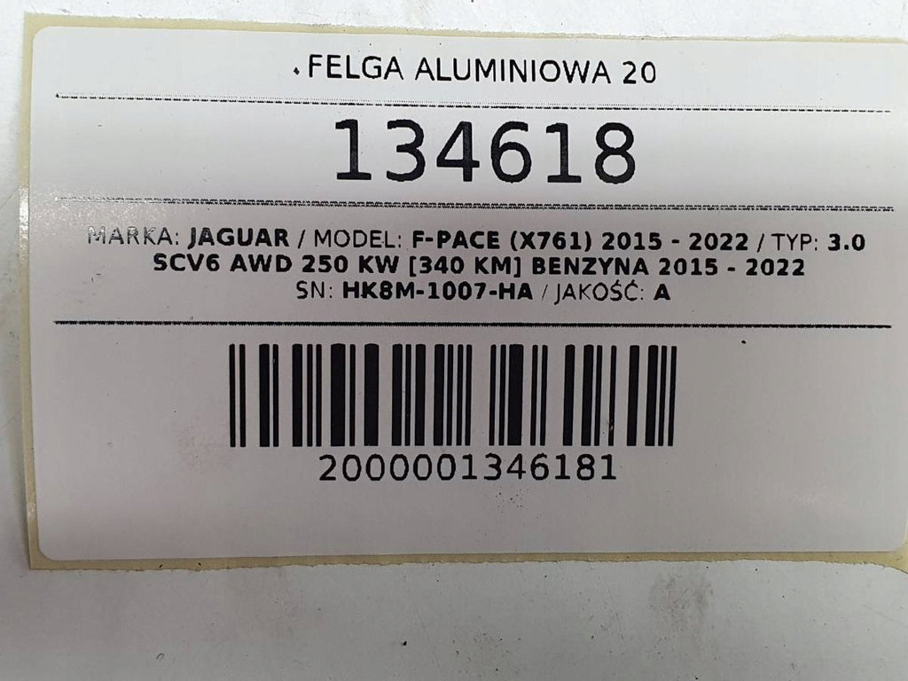 1x Alufelge 20 Zoll 8.5" 5x108 45ET Glanz Schwarz HK8M1007HA Jaguar F-Pace X761 FEL4921762499rx