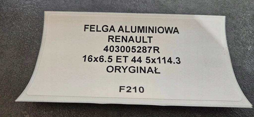 1x Alufelge 16 Zoll 6.5" 5x114.3 44ET 403005287R Renault Rim Wheel