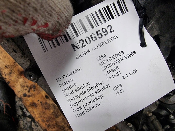 Motor Mercedes-Benz Sprinter 646986 2.1 CDI 129PS 310TKm 2008 Diesel Komplett MOT7667570249vr
