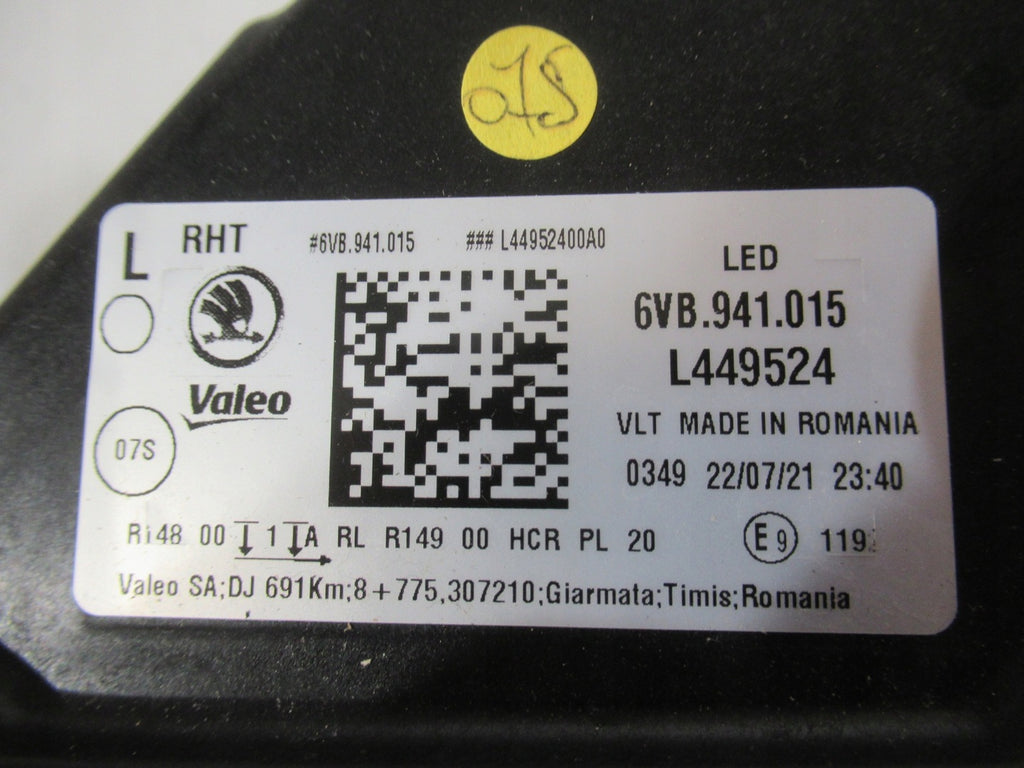 Frontscheinwerfer Skoda Fabia 6VB941015 LED Links Scheinwerfer Headlight