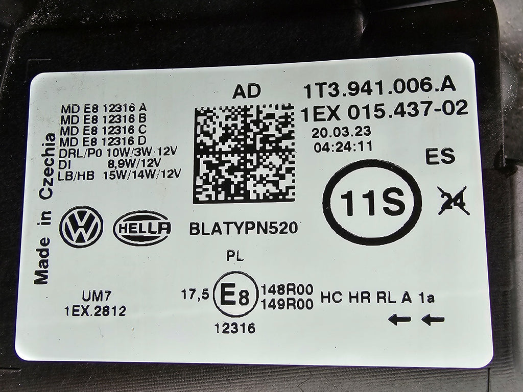 Frontscheinwerfer VW 1t3 1T3941006A Full LED Rechts Scheinwerfer Headlight SCH6597107732zg