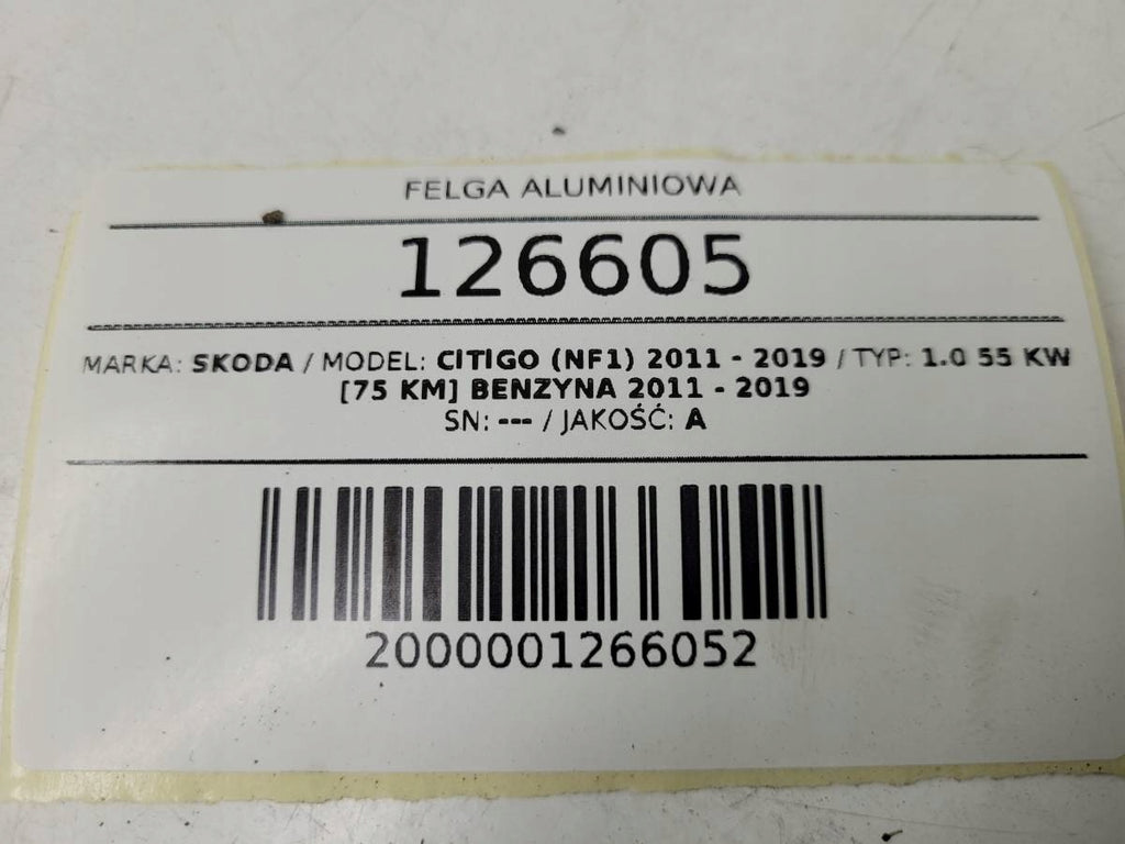 1x Alufelge 15 Zoll 5.5" 4x100 41ET Glanz Grau Skoda Citigo Rim Wheel FEL9402734615jo