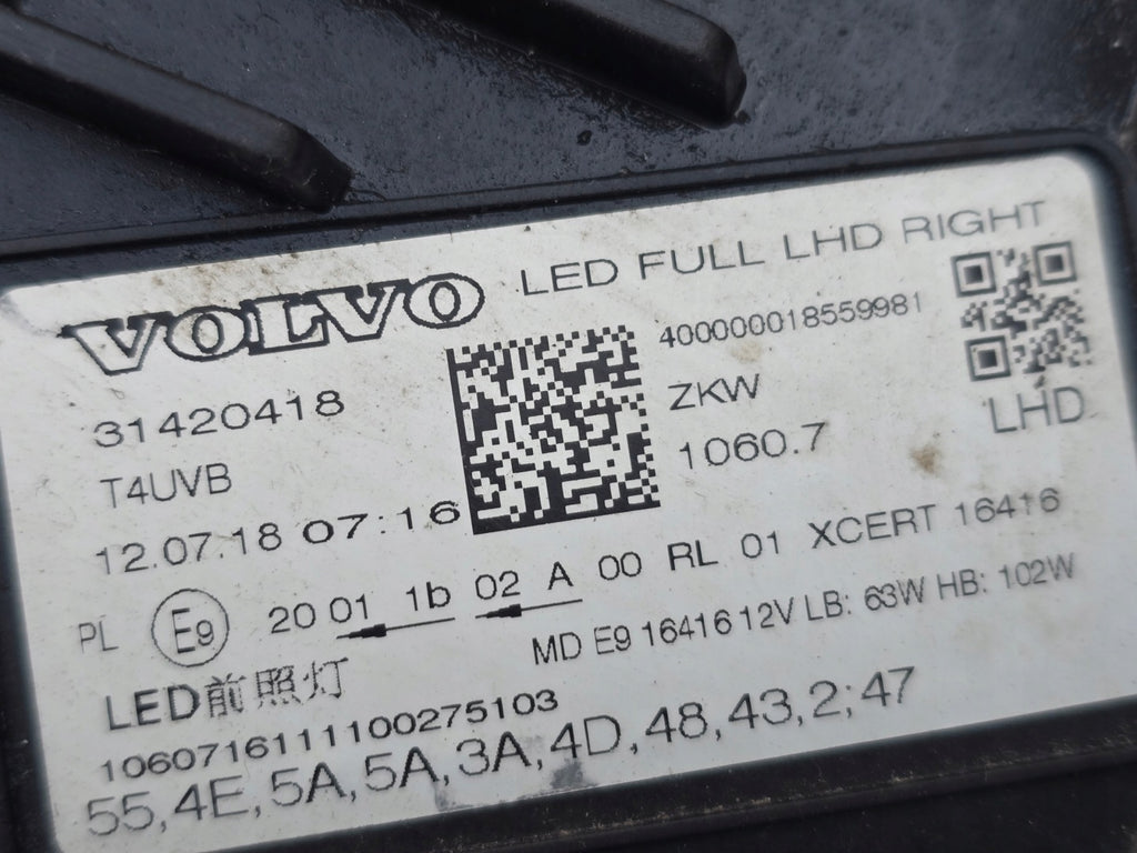 Frontscheinwerfer Volvo Xc60 31420418 LED Rechts Scheinwerfer Headlight SCH9412964842mp