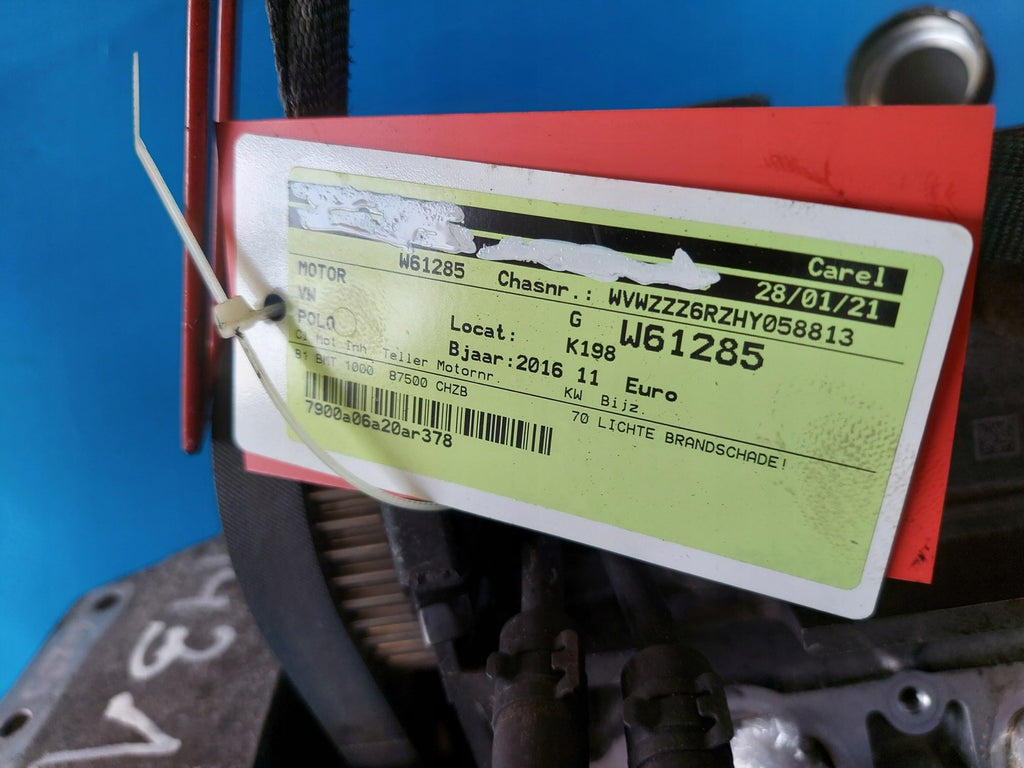 Motor VW Polo CHZ 1.0 TDI 90PS 66kW 87TKm 2016 Benzin Engine Unkomplett