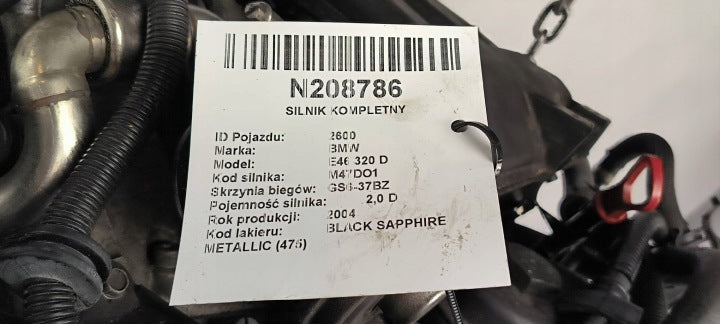 Motor BMW E46 M47T E46320D 2.0 149PS 245TKm 2004 Diesel Engine Komplett MOT6411166289va
