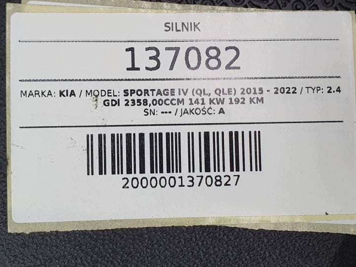 Motor Kia Sportage IV G4KJ 2.4 GDI 192PS 141kW 142TKm Benzin Engine Komplett MOT9794312058kw