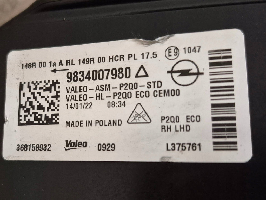 Frontscheinwerfer Opel Mokka 9834007980 LED Rechts Scheinwerfer Headlight SCH5334350768fy