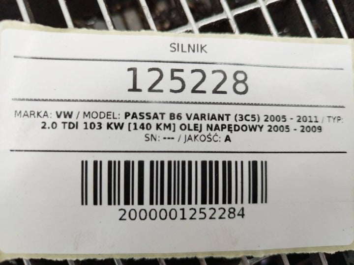 Motor VW Passat CBA 2.0 TDI 140PS 103kW 241TKm 2005 Diesel Engine Komplett MOT6818940702hg