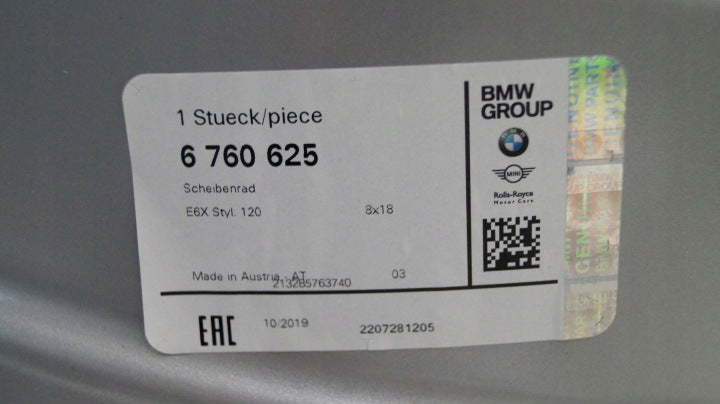 1x Alufelge 18 Zoll 8.0" 5x120 14ET 6760625 BMW 5 E60 6 E63 Rim Wheel FEL5125615656iq
