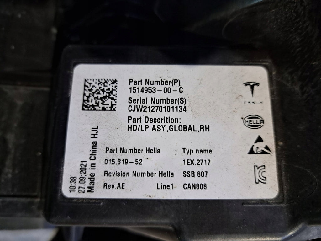 Frontscheinwerfer Tesla 3 1514953-00-C Rechts Scheinwerfer Headlight