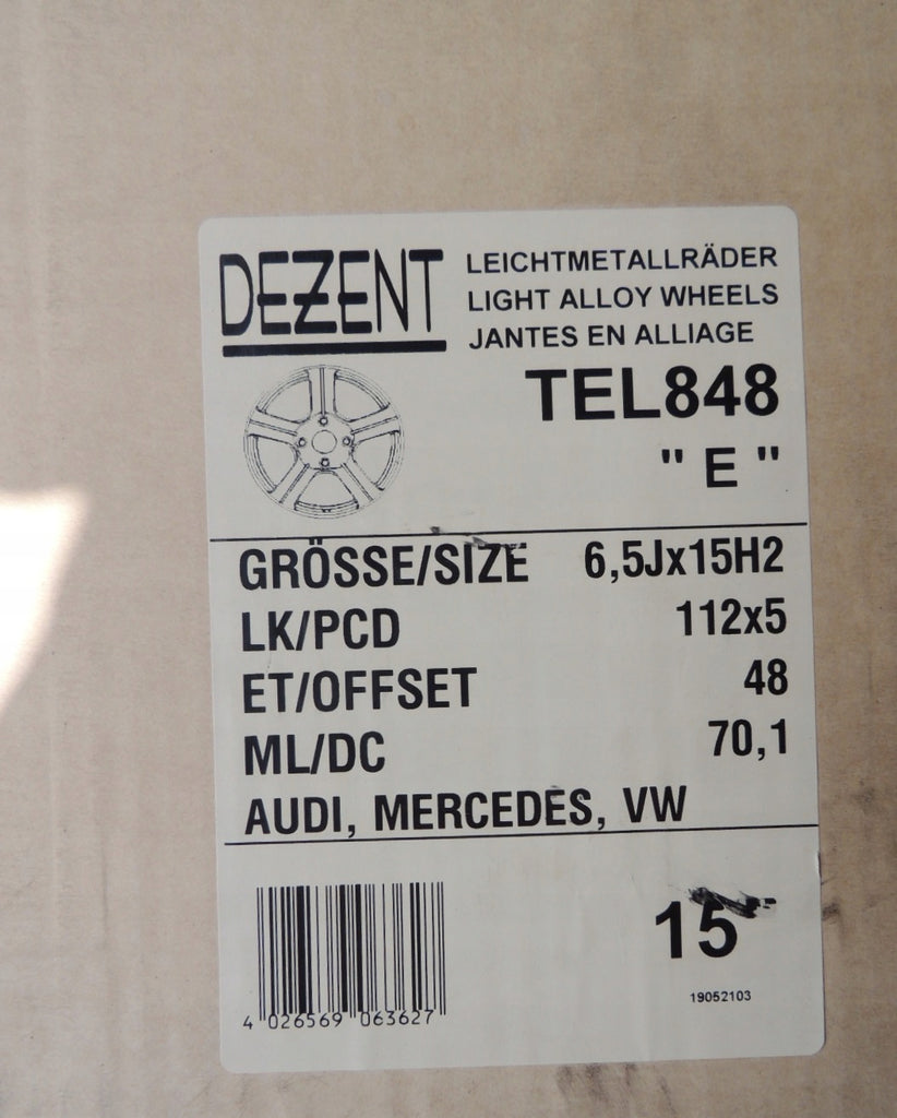 4x Alufelge 15 Zoll 6.5" 5x112 48ET Glanz Silber TEL848 Rim Wheel FEL9351903131lo