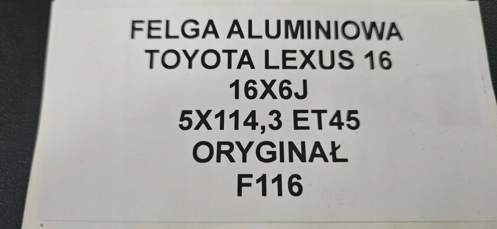 1x Alufelge 16 Zoll 6.0" 5x114.3 45ET Lexus Rim Wheel FEL8251755159bs