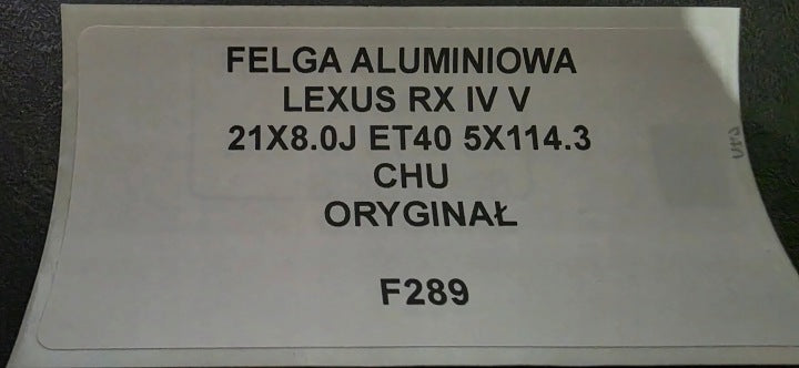 1x Alufelge 21 Zoll 8.0" 5x114.3 40ET Lexus Rx Rim Wheel FEL6112885575ex