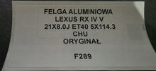 Laden Sie das Bild in den Galerie-Viewer, 1x Alufelge 21 Zoll 8.0" 5x114.3 40ET Lexus Rx Rim Wheel FEL6112885575ex