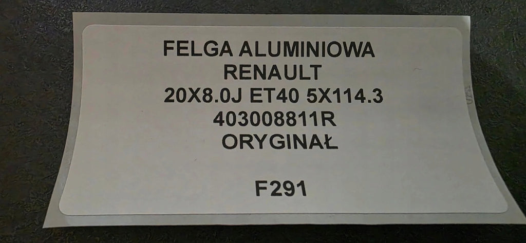 1x Alufelge 20 Zoll 8.0" 5x114.3 40ET Glanz 403008811R Renault Rim Wheel FEL2550751995lw