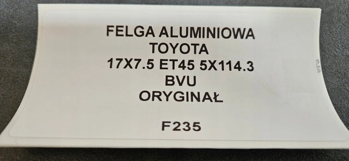 1x Alufelge 17 Zoll 7.5" 5x114.3 45ET Toyota Rim Wheel FEL4544101997nx