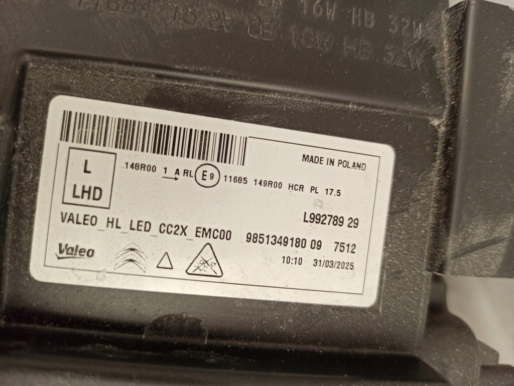 Frontscheinwerfer Peugeot I 9851349180 Full LED Links Scheinwerfer Headlight SCH9651581602gy