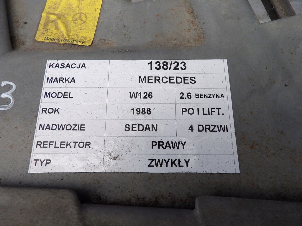 Frontscheinwerfer Mercedes-Benz W126 Rechts Scheinwerfer Headlight