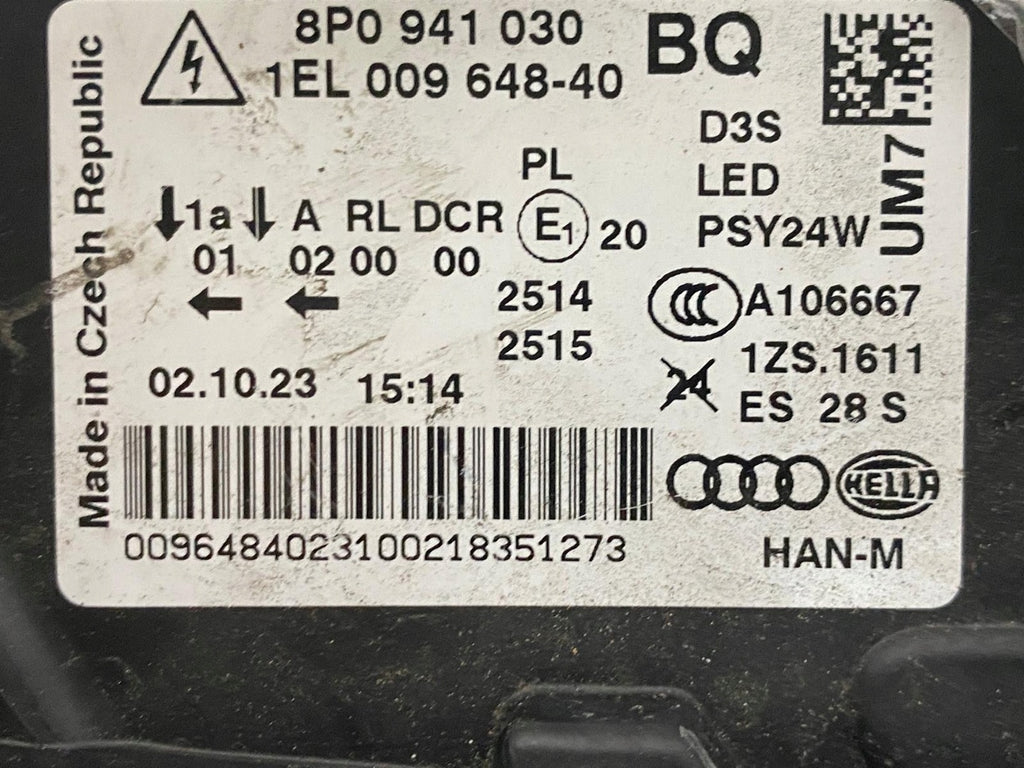Frontscheinwerfer Audi A3 8P0941030BQ Xenon Ein Stück (Rechts oder Links) SCH8503527726uy