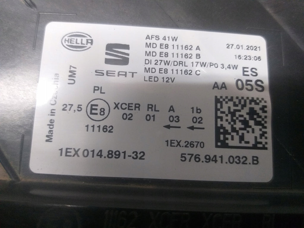 Frontscheinwerfer Seat Ateca 576941032B Full LED Rechts Scheinwerfer Headlight