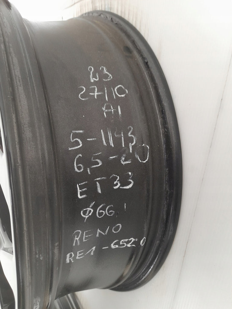 1x Alufelge 20 Zoll 6.5" 5x114.3 33ET Glanz Schwarz RE1-6520 Renault Rim Wheel FEL9601237048wa