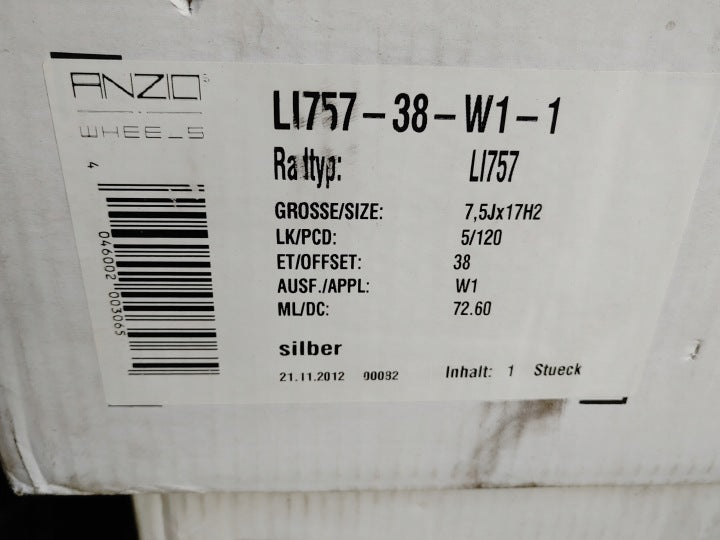 1x Alufelge 17 Zoll 7.5" 5x120 38ET Glanz Silber Rim Wheel FEL3600529138qr