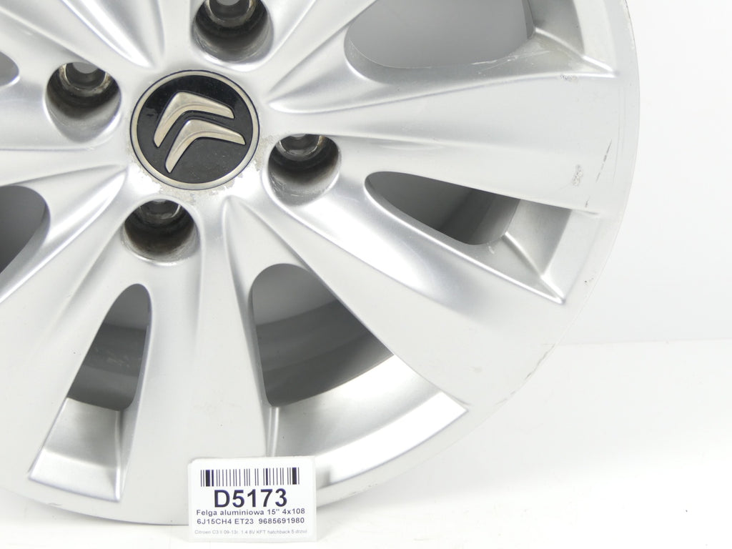 1x Alufelge 15 Zoll 6.0" 4x108 9685691980 Citroën C3 II Hatchback Rim Wheel FEL5189335145xv