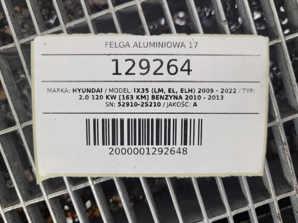 1x Alufelge 17 Zoll 6.5" 5x114.3 48ET Glanz Silber 52910-2S210 Hyundai Ix35 FEL6224446927om