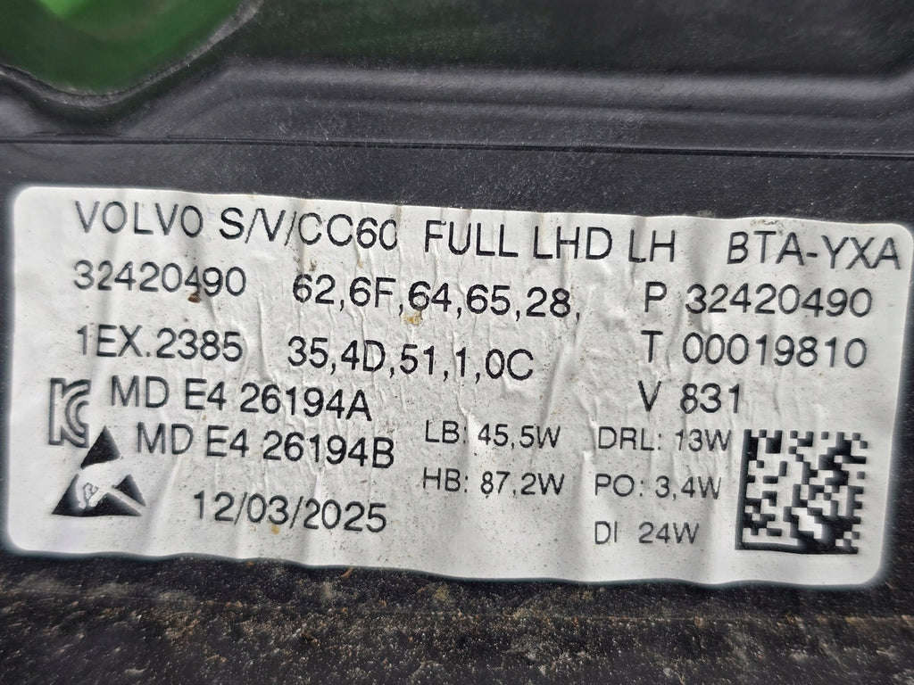 Frontscheinwerfer Volvo S60 V60 32420490 Links Scheinwerfer Headlight SCH6713512253pc