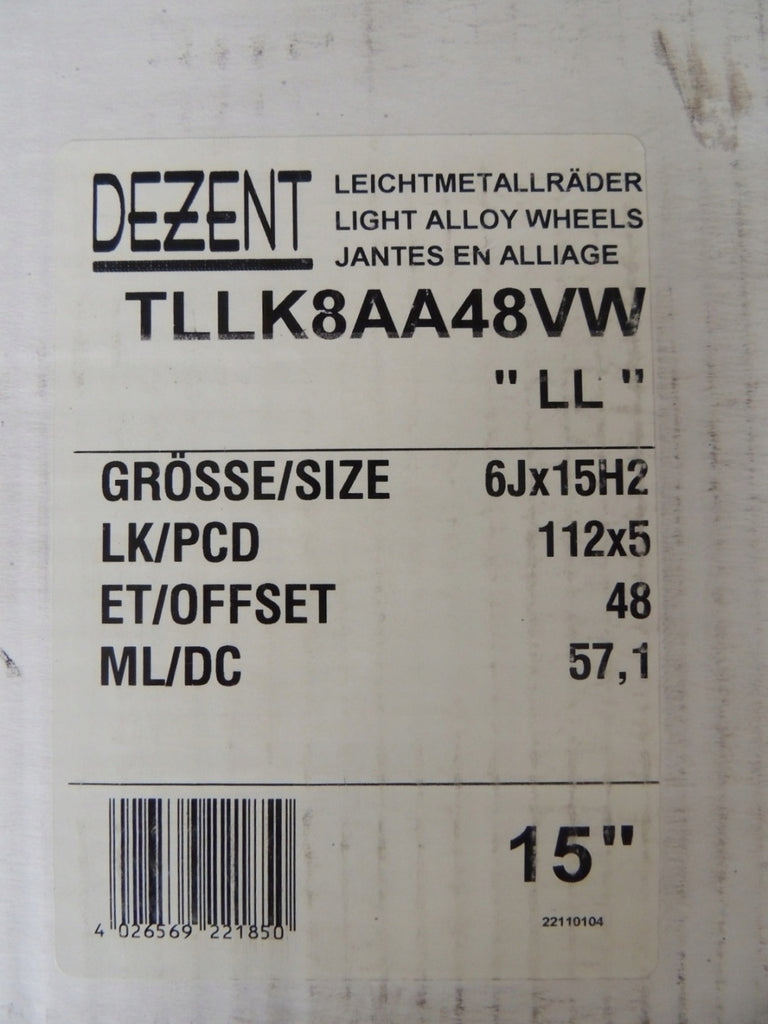 4x Alufelge 15 Zoll 6.0" 5x112 48ET Glanz Graphit TLLK8AA48 Rim Wheel FEL6534482385pr