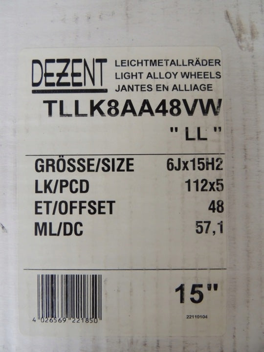 4x Alufelge 15 Zoll 6.0" 5x112 48ET Glanz Graphit TLLK8AA48 Rim Wheel FEL6534482385pr