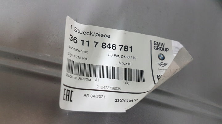 1x Alufelge 19 Zoll 8.5" 5x120 47ET 7846781 BMW F36 F30 F32 F31 F33 Rim Wheel FEL4056673568bv