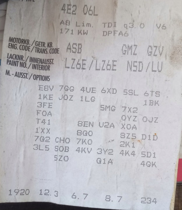 Motor Audi A6 A8 ASB 3.0 TDI 233PS 171kW Diesel Engine Komplett MOT2072490237uh