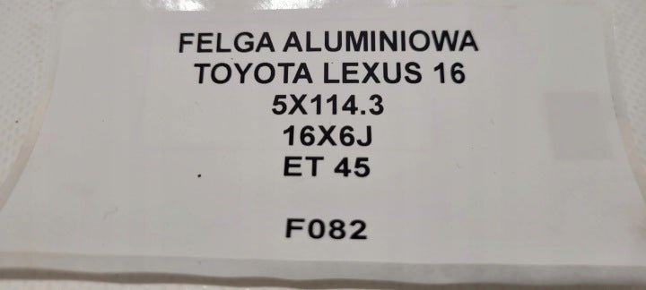 1x Alufelge 16 Zoll 6.0" 5x114.3 45ET Lexus Rim Wheel FEL8286842148ry