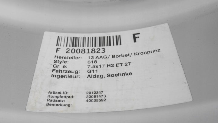 1x Alufelge 17 Zoll 7.5" 5x112 27ET Glanz Silber 6868217 BMW G31 G30 G32 G11 G12 FEL7442159911ga