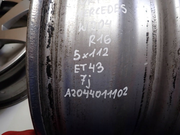 4x Alufelge 16 Zoll 7.0" 5x112 43ET Glanz Silber A2044011102 Mercedes-Benz W204 FEL9146139031qm