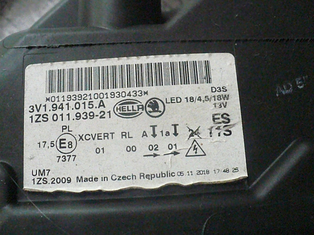 Frontscheinwerfer Skoda Superb III 3V1941015A Xenon Links Scheinwerfer Headlight