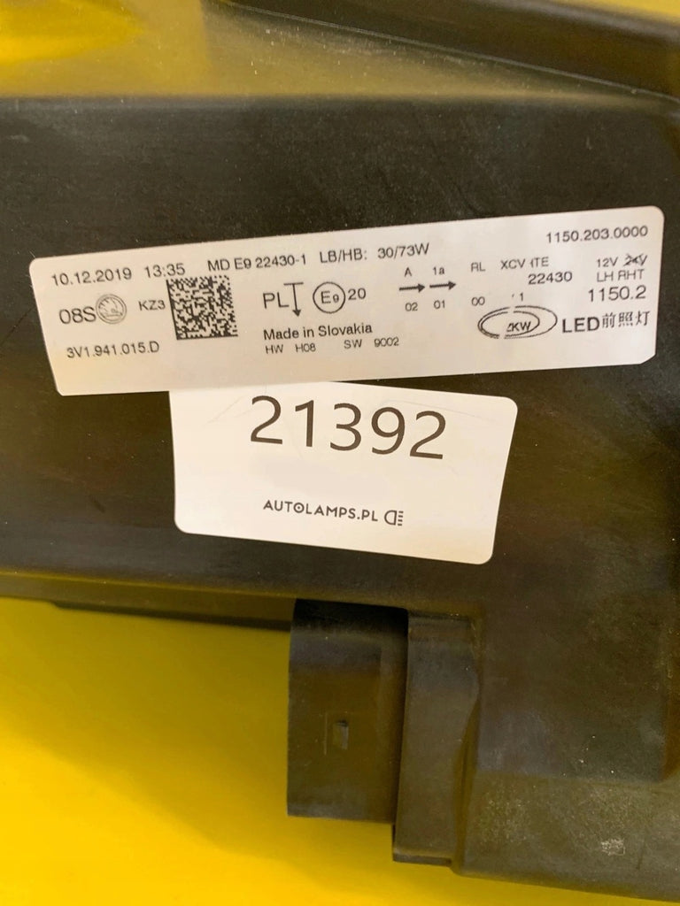 Frontscheinwerfer Skoda Superb III 3V1941015D LED Links Scheinwerfer Headlight