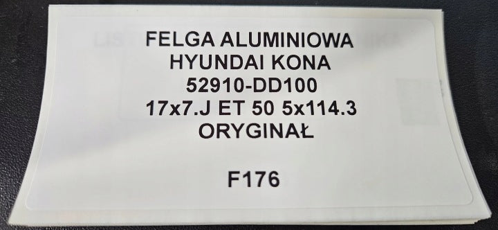 1x Alufelge 17 Zoll 7.0" 5x114.3 50ET 52910DD100 Hyundai Kona Rim Wheel FEL8474999590fo