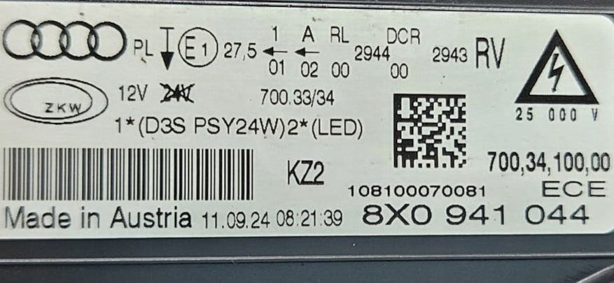 Frontscheinwerfer Audi A1 8X0941044 Xenon Rechts Scheinwerfer Headlight