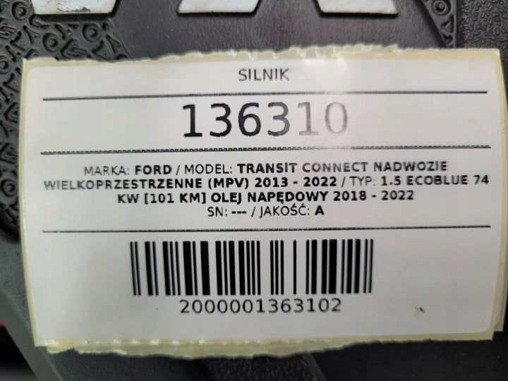 Motor Ford Transit Connect XVGA 1.5 101PS 74kW 88TKm Benzin Engine Komplett MOT1313304450bh